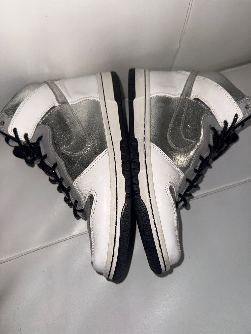 Metallic Nike High Chrome Silver & White High Top Sneakers size 7 - Picture 8 of 8